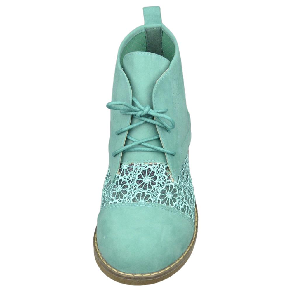 SOBEYO Women's Booties in green with embroidered flowers and lace-up design, showcasing trendy high-top ankle style.