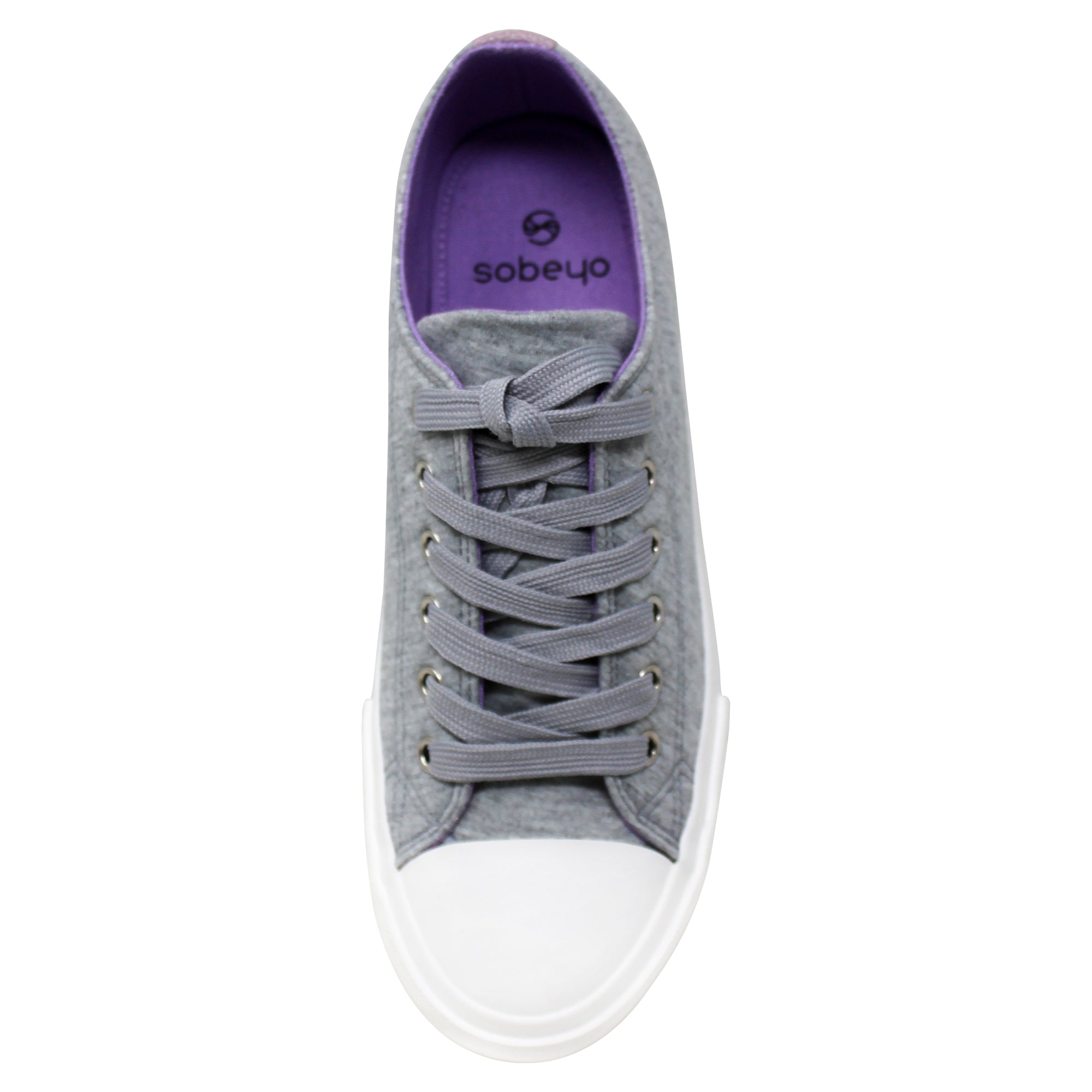 SOBEYO Women's Canvas Sneakers in lilac color with lace-up closure and memory foam cushioning, showcasing a stylish low-top design.