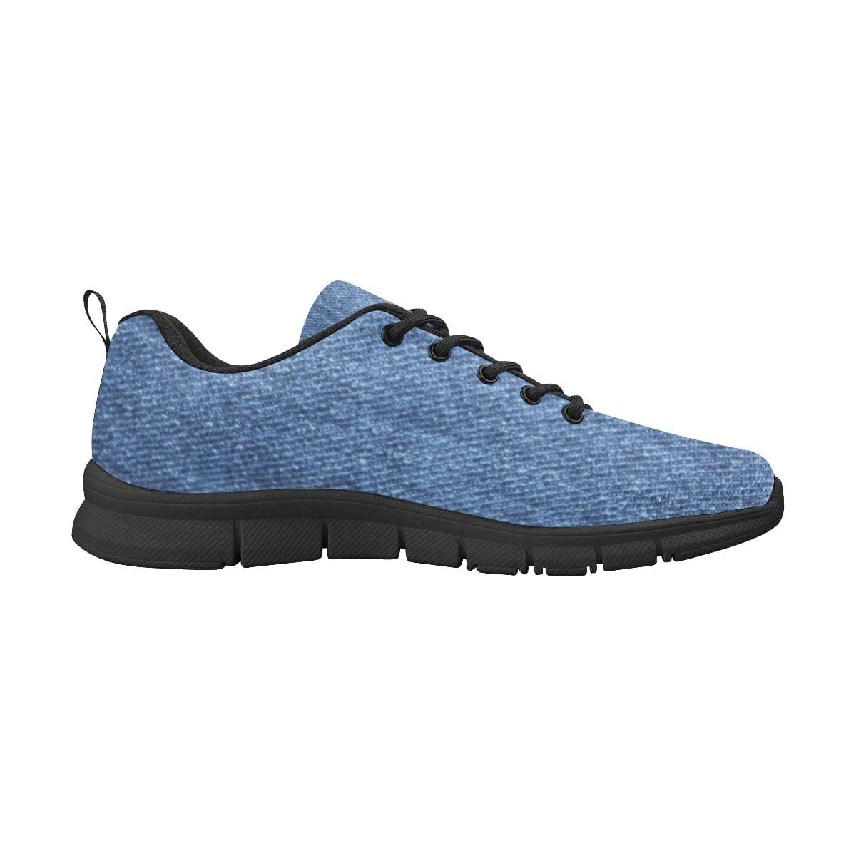 A pair of women's blue denim print running shoes with a stylish design, featuring a breathable mesh upper and non-slip sole.