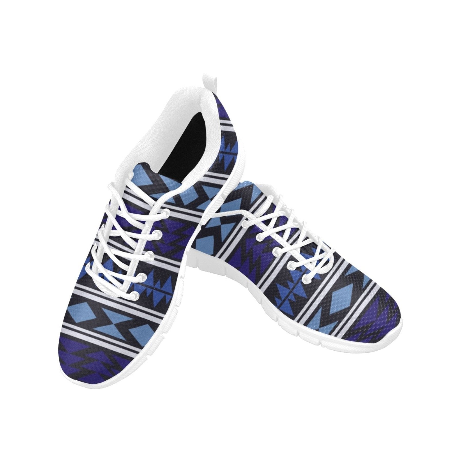 Women's sneakers featuring a Blue Horizon Aztec Print, designed for running and fitness activities, showcasing a breathable mesh upper and non-slip sole.