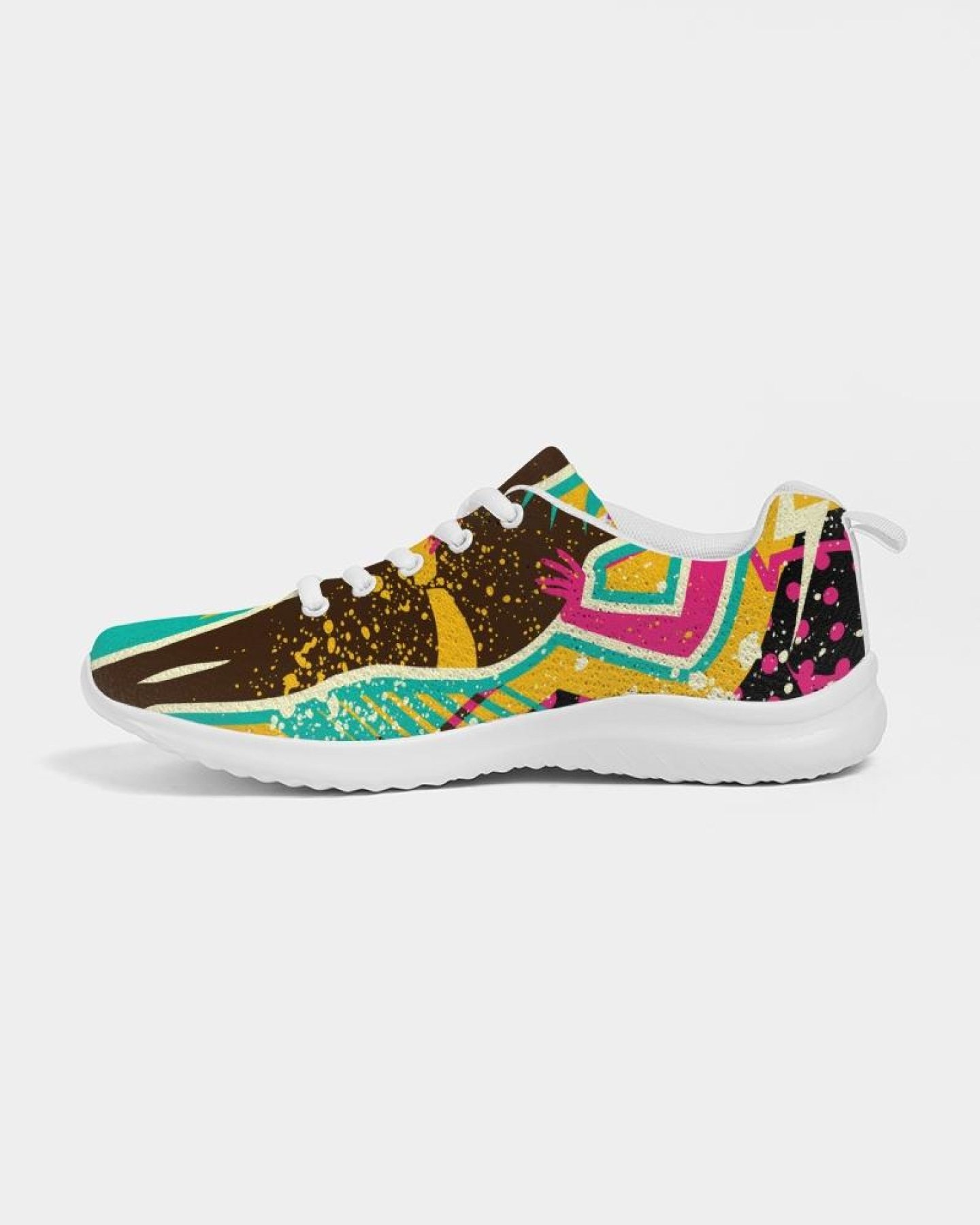 A pair of multicolor canvas running shoes for women featuring a lace-up front, breathable lining, and padded collar, perfect for athletic activities.