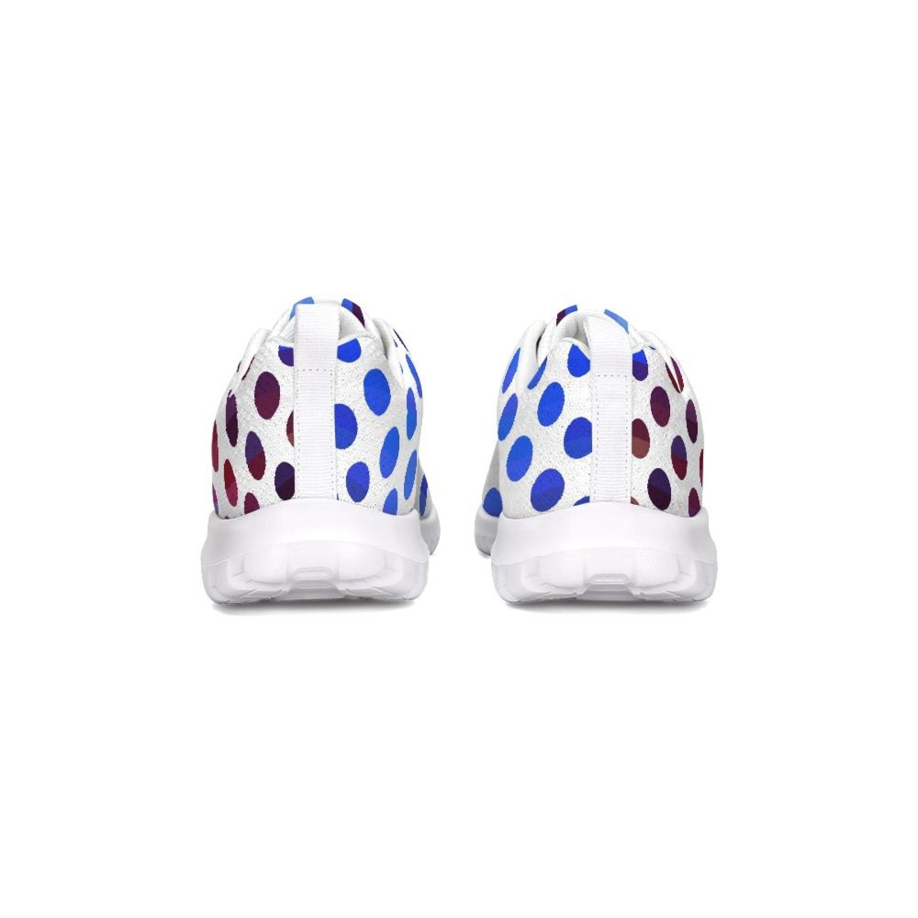 Womens multicolor polka dot canvas sports sneakers, featuring front tie laces and a durable rubber outsole, perfect for running and casual wear.