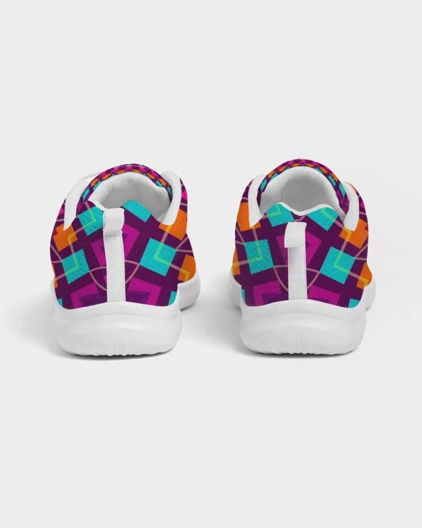 A pair of Womens Sneakers in Purple Kaleidoscope style, featuring a lace-up front, breathable lining, and padded collar, perfect for sports and casual wear.