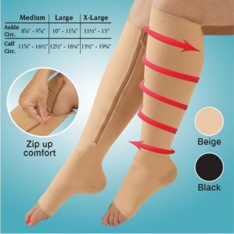 A pair of unisex compression socks with a zipper, designed for leg support and comfort, suitable for both men and women.