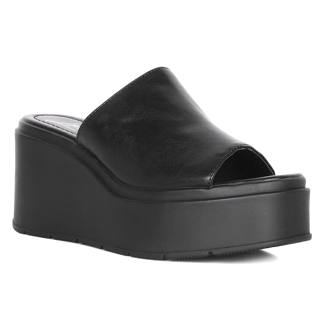 Ama Black High Casual Sandals featuring a smooth strap and high wedge heel, perfect for casual outings.