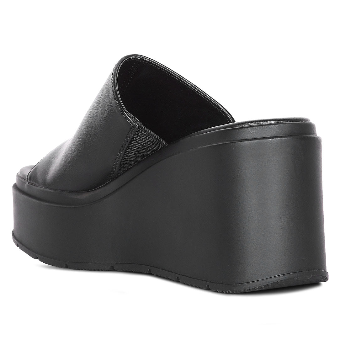 Ama Black High Casual Sandals featuring a smooth strap and high wedge heel, perfect for casual outings.