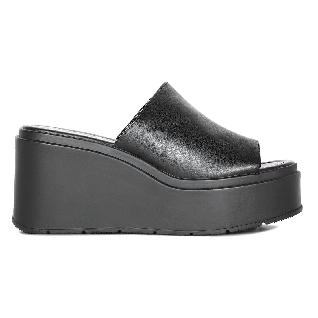 Ama Black High Casual Sandals featuring a smooth strap and high wedge heel, perfect for casual outings.