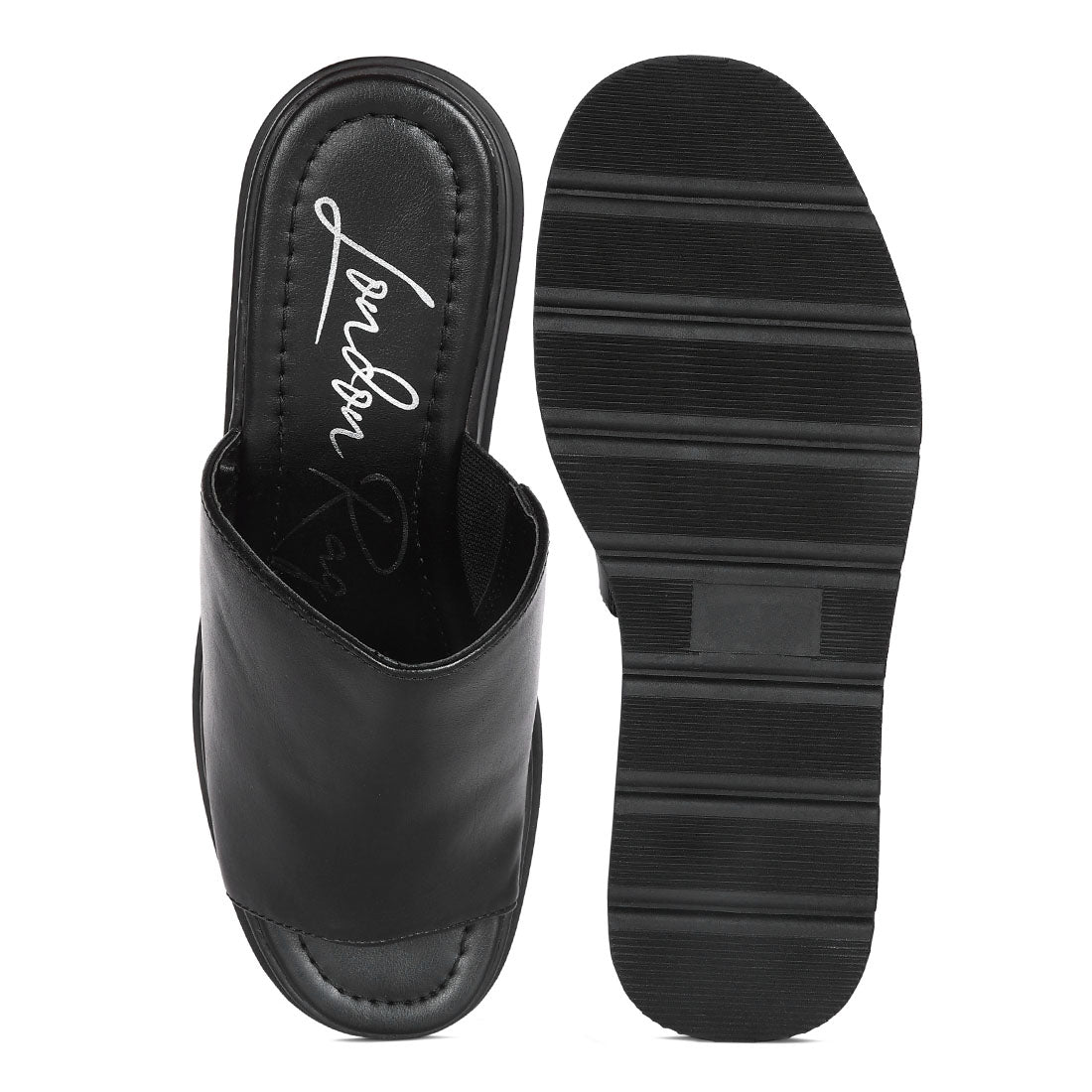 Ama Black High Casual Sandals featuring a smooth strap and high wedge heel, perfect for casual outings.