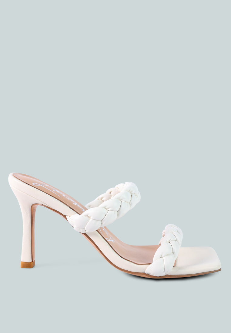 Beladona Double Braided Strap Mid Heel Sandals featuring faux leather straps and a square toe design, perfect for summer wear.