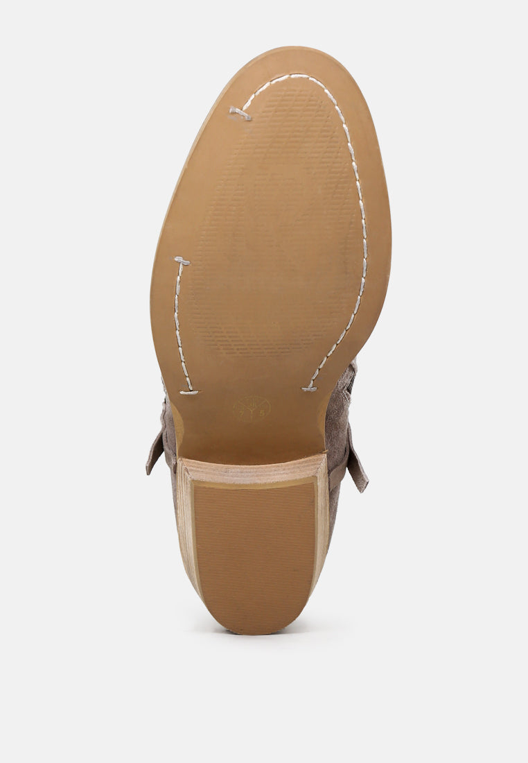 Bess Ankle Boots featuring a sleek design, zip closure, and stacked heel made from genuine leather.