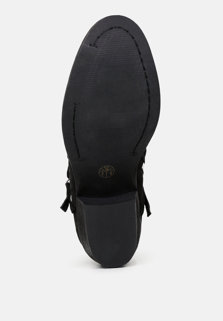 Bess Ankle Boots featuring a sleek design, zip closure, and stacked heel made from genuine leather.