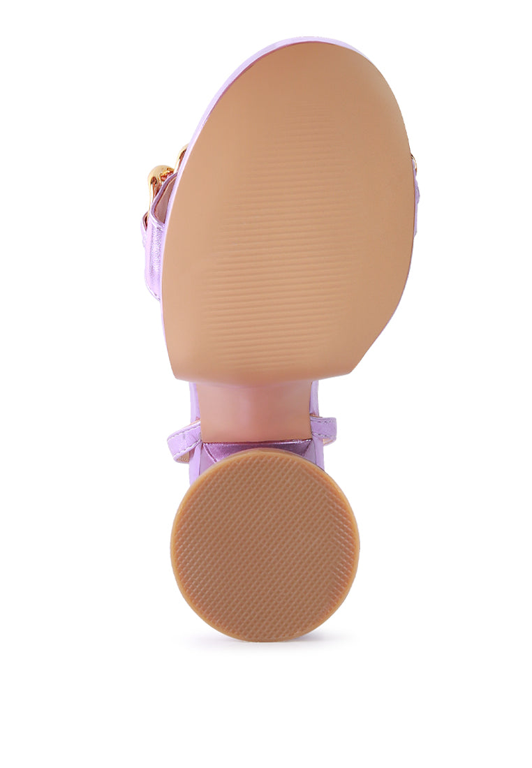 Big Bash Metallic High Platform Chunky Sandals featuring gold metallic faux leather, hourglass heel, and gold chain embellishment.