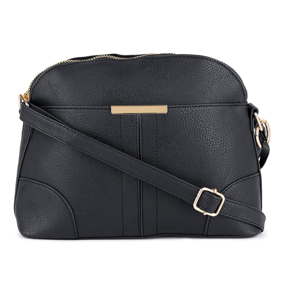 Black PU Adjustable Sling Bag with zipper closure and adjustable strap, perfect for daily wear.