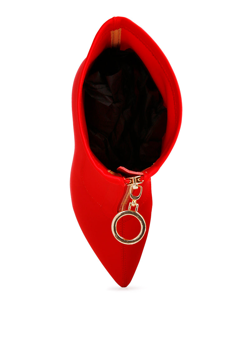 Bobbettes Block Heeled Microfiber Ankle Boot featuring a metallic zipper and a stylish block heel, designed for comfort and elegance.