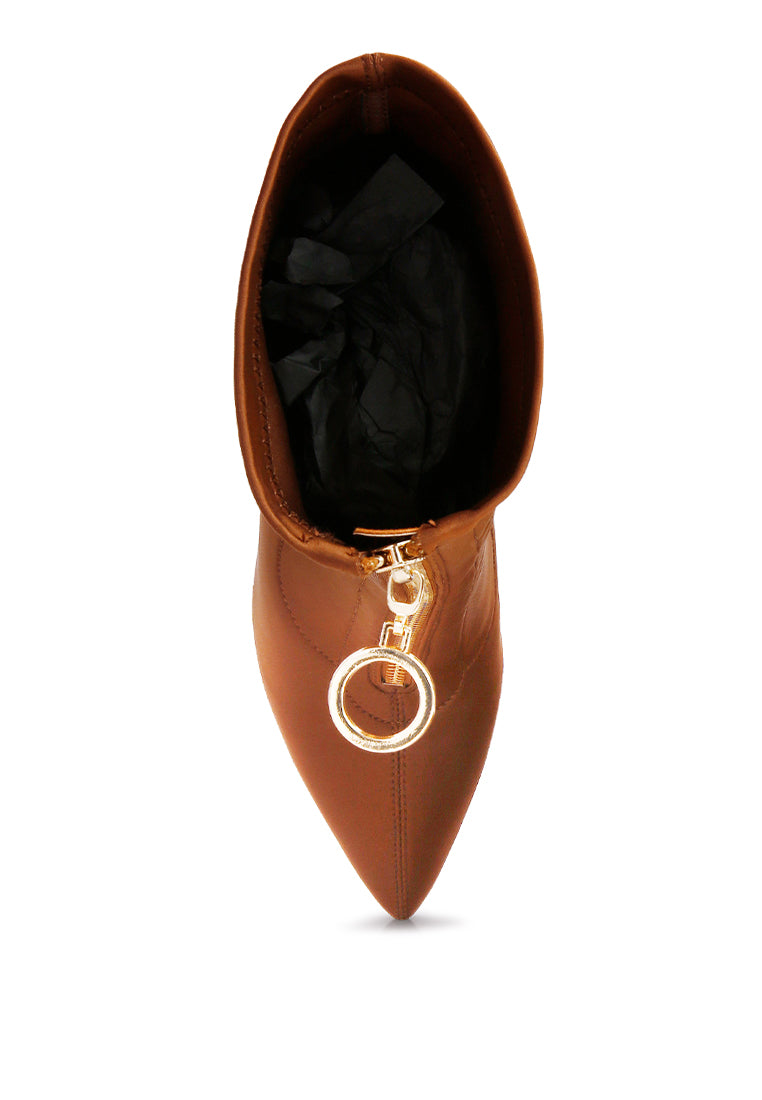 Bobbettes Block Heeled Microfiber Ankle Boot featuring a metallic zipper and a stylish block heel, designed for comfort and elegance.