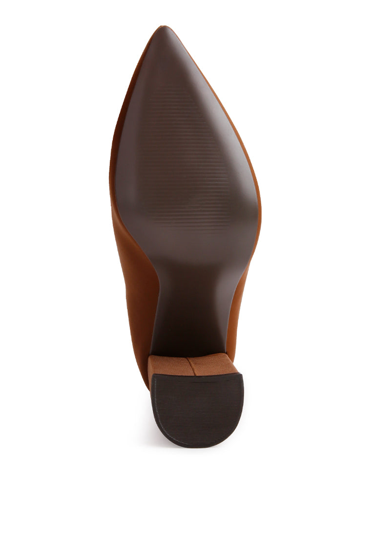 Bobbettes Block Heeled Microfiber Ankle Boot featuring a metallic zipper and a stylish block heel, designed for comfort and elegance.