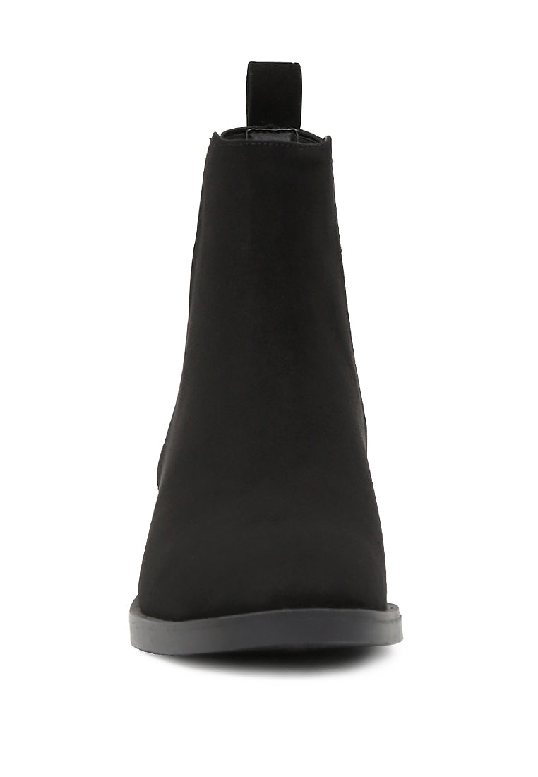 Chic Bunny Chelsea Boots with block heel and elasticated gussets, perfect for stylish outfits.