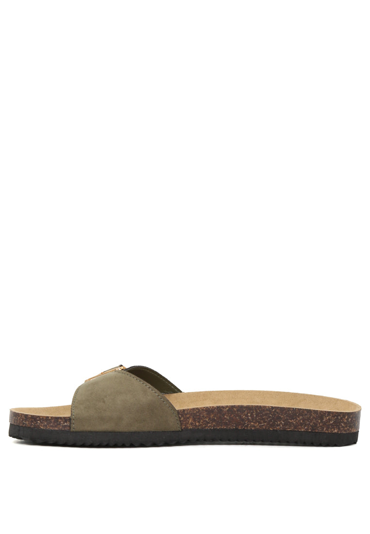 Candy Comfort Sliders featuring an adjustable toe strap, stylish open toe design, and flat heel for ultimate comfort.