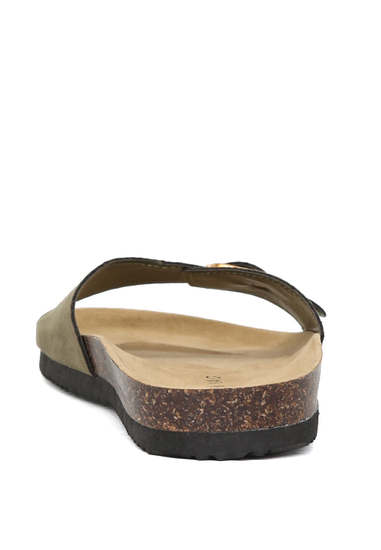 Candy Comfort Sliders featuring an adjustable toe strap, stylish open toe design, and flat heel for ultimate comfort.