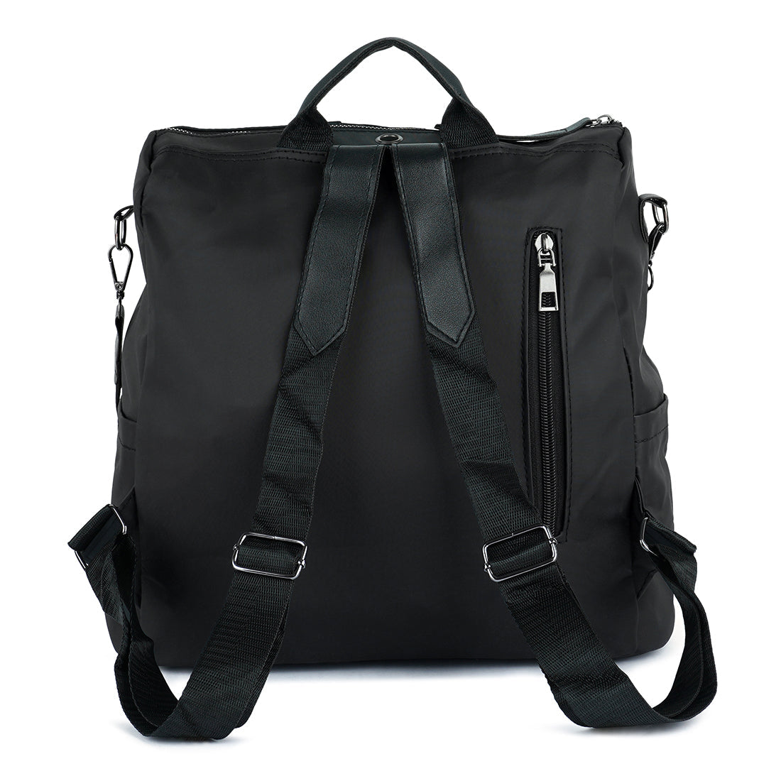 Carry All Small Backpack in synthetic material with multiple compartments and detachable shoulder strap.
