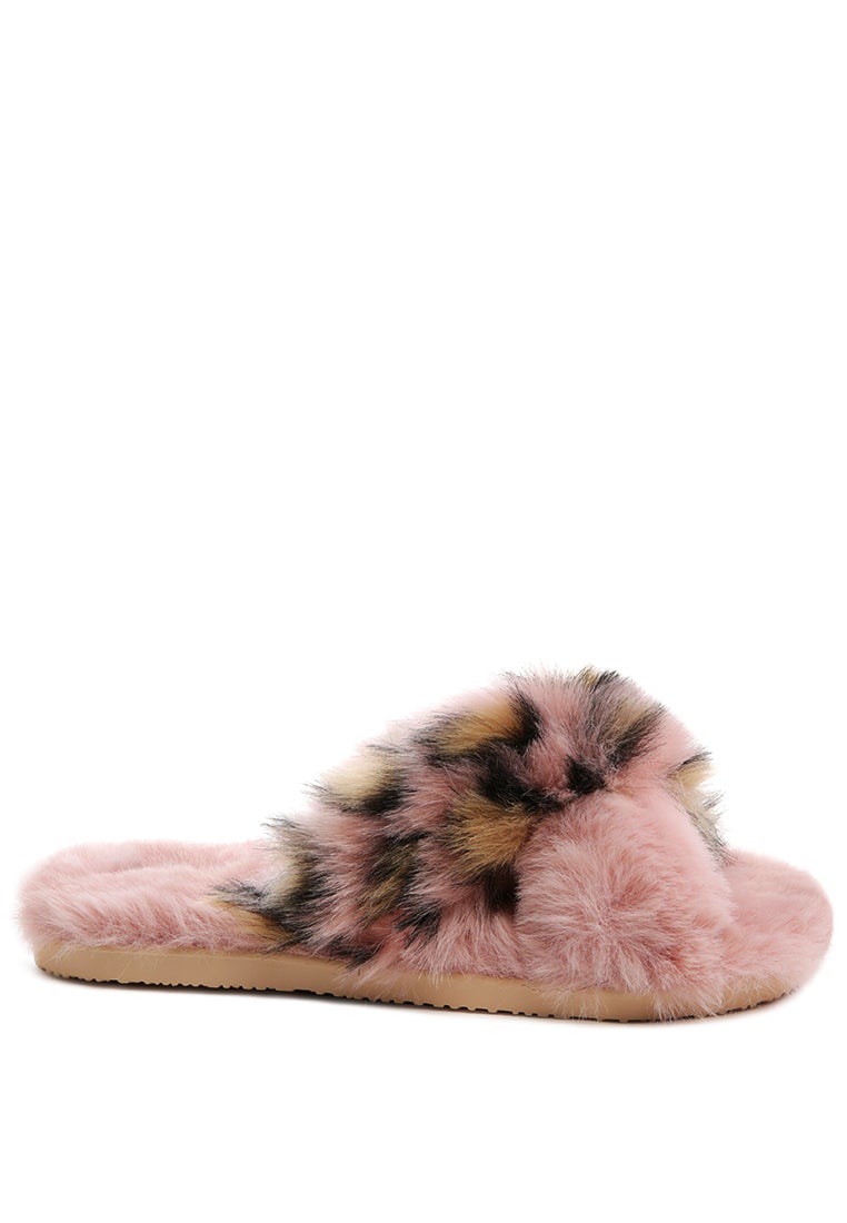 Chipmunk Faux Fur Indoor Flats showcasing soft faux fur upper and durable PVC sole, perfect for indoor and outdoor use.