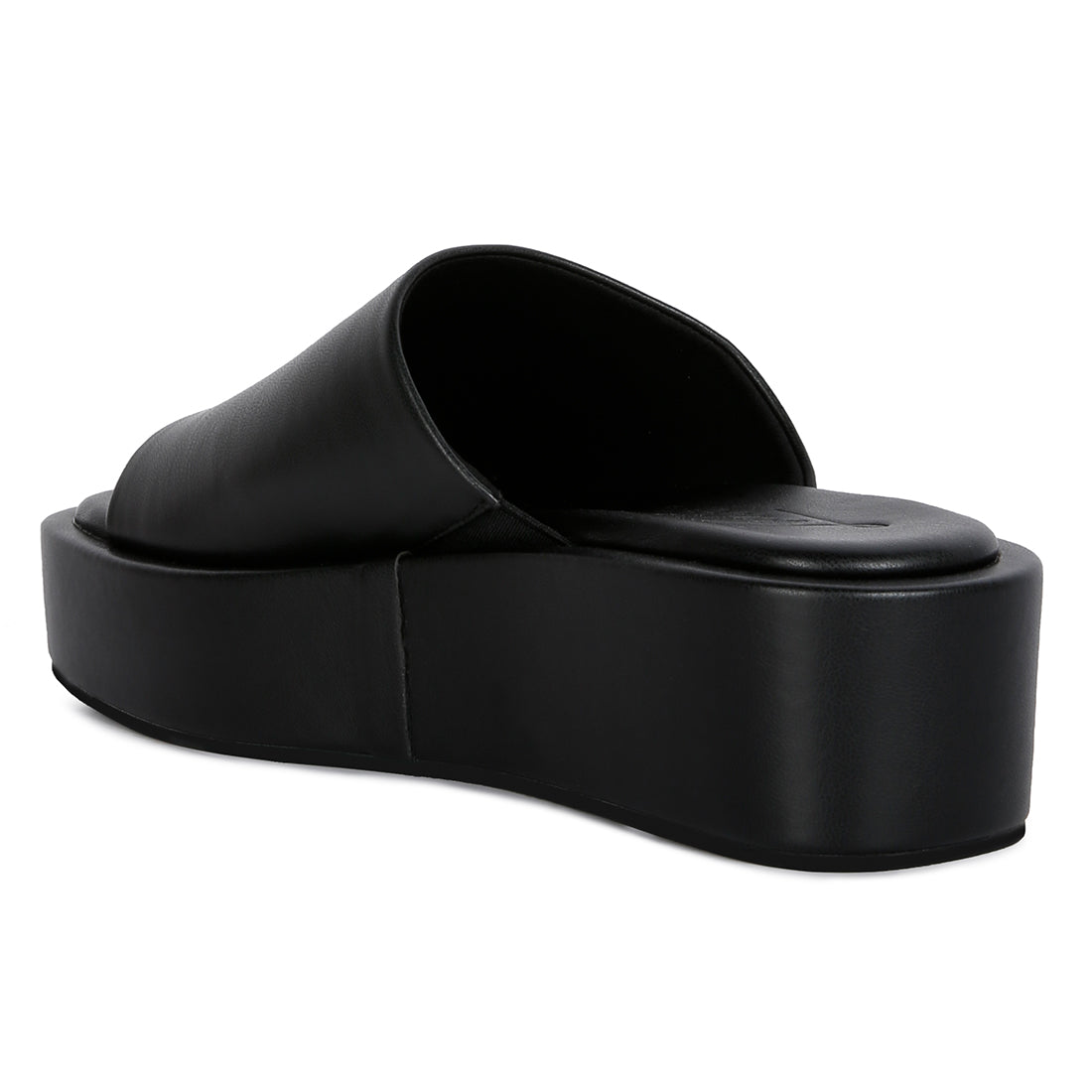 Chomper Black Platform Sliders featuring a thick strap vamp and soft cushion insoles, perfect for casual wear.