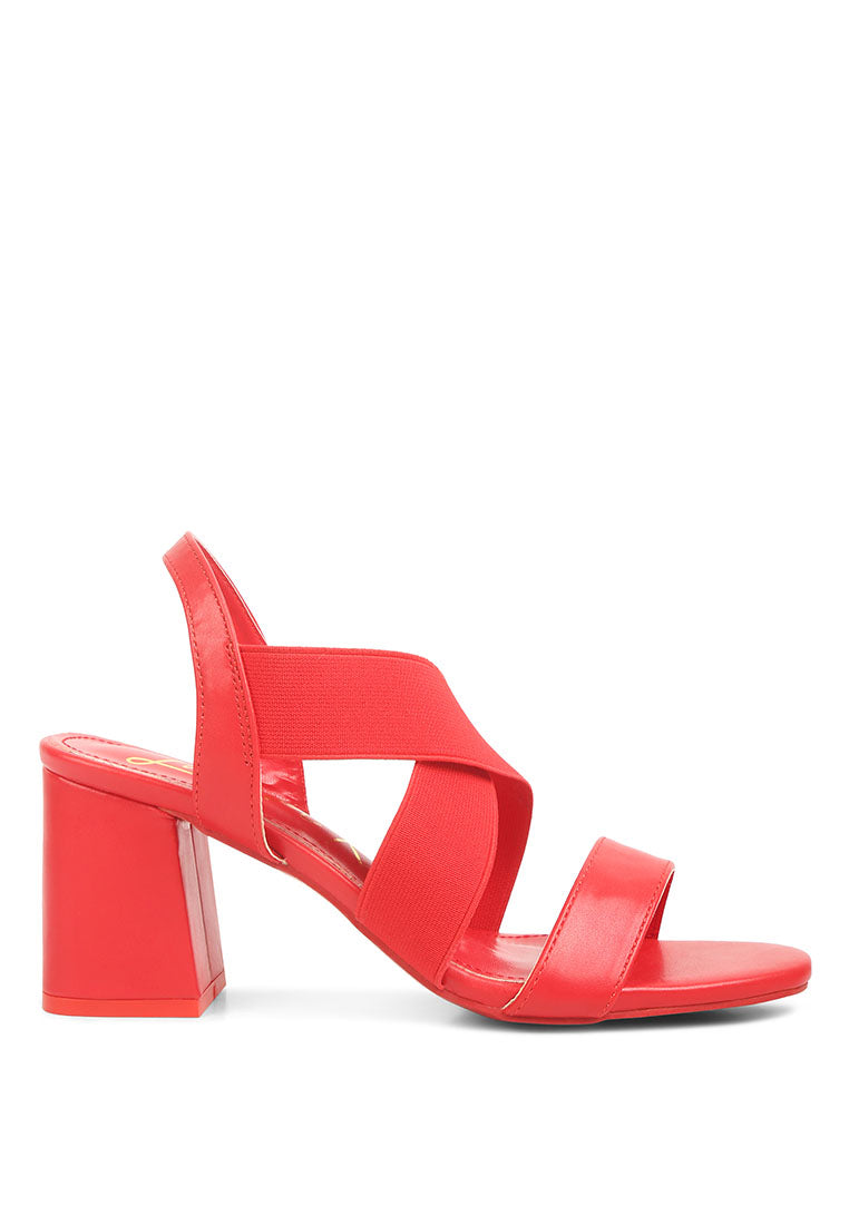 A pair of Comfortable Straps Block Heel Sandals featuring soft padded innersole, elasticated thick straps, and stylish block heels.