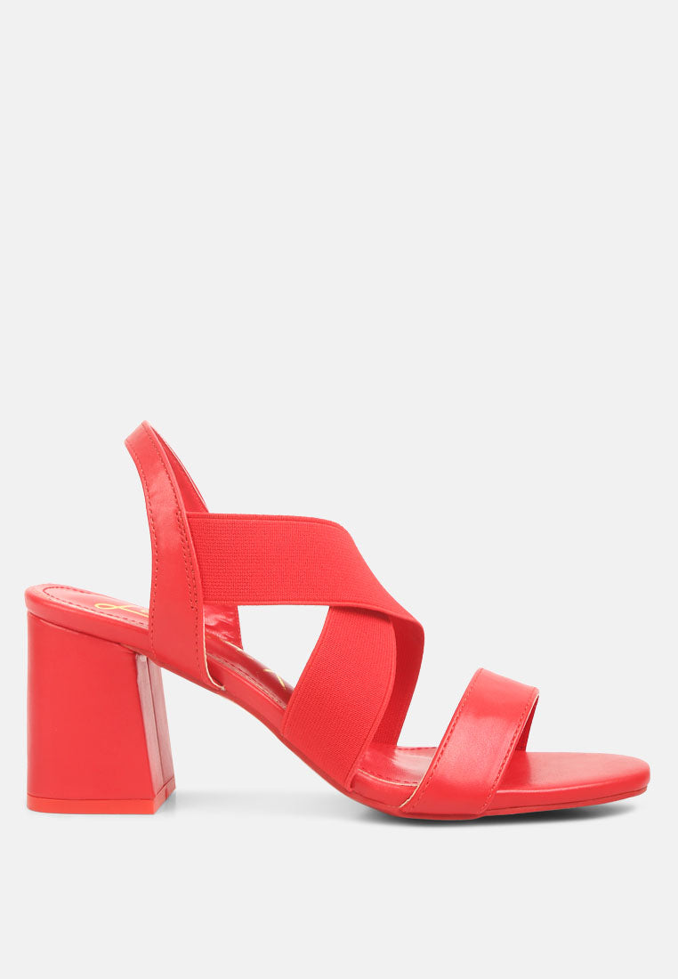 A pair of Comfortable Straps Block Heel Sandals featuring soft padded innersole, elasticated thick straps, and stylish block heels.