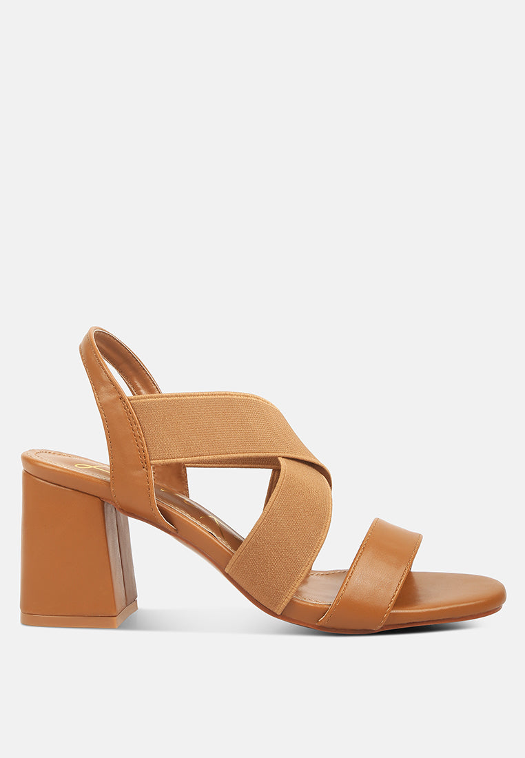 A pair of Comfortable Straps Block Heel Sandals featuring soft padded innersole, elasticated thick straps, and stylish block heels.