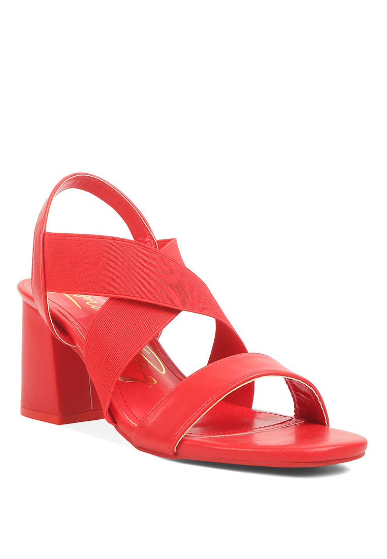 A pair of Comfortable Straps Block Heel Sandals featuring soft padded innersole, elasticated thick straps, and stylish block heels.