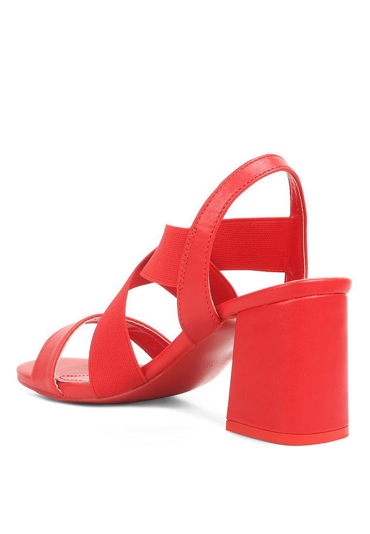 A pair of Comfortable Straps Block Heel Sandals featuring soft padded innersole, elasticated thick straps, and stylish block heels.