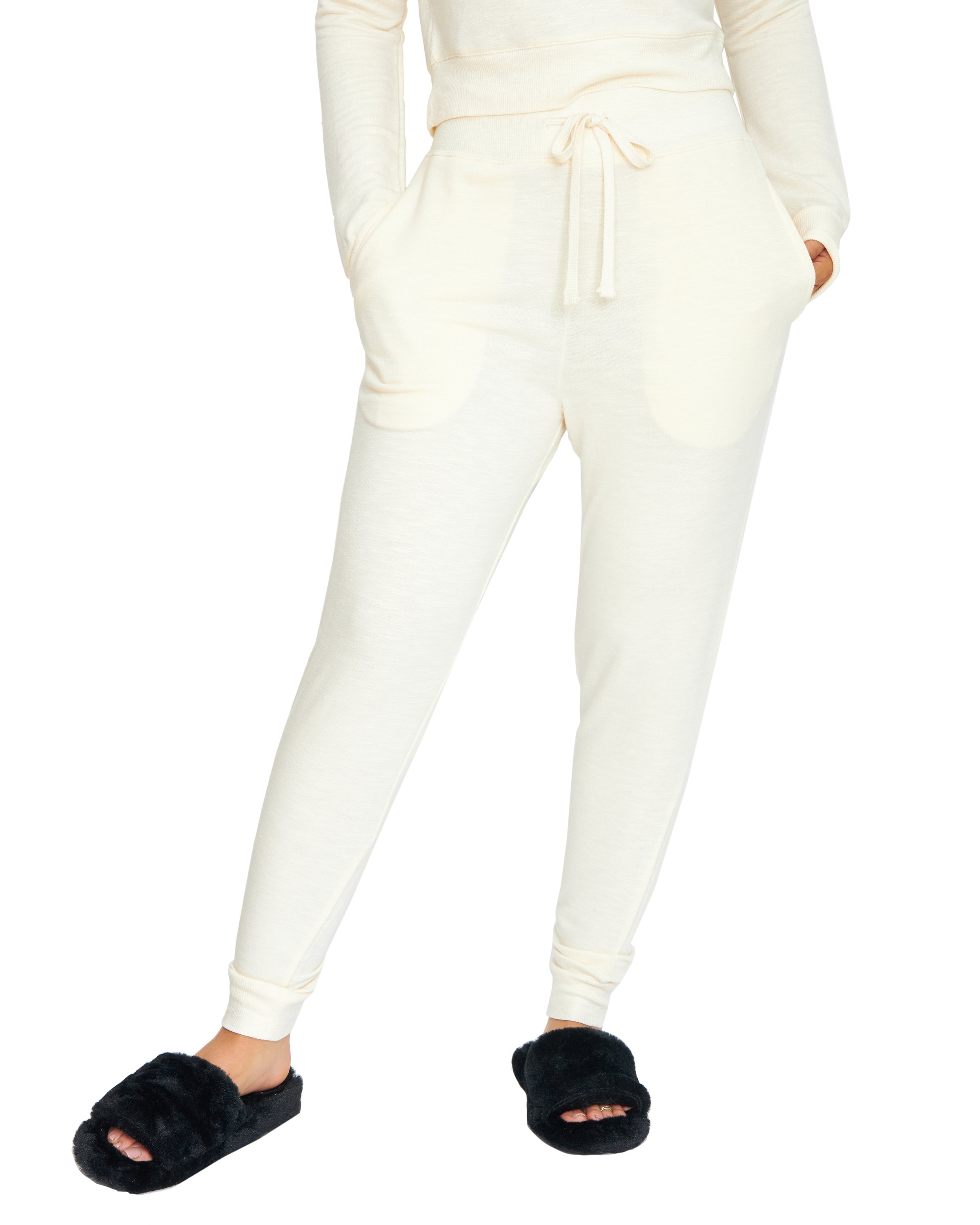 Cozy Days Cream Joggers featuring a drawstring waistband and pockets, perfect for lounging or casual outings.