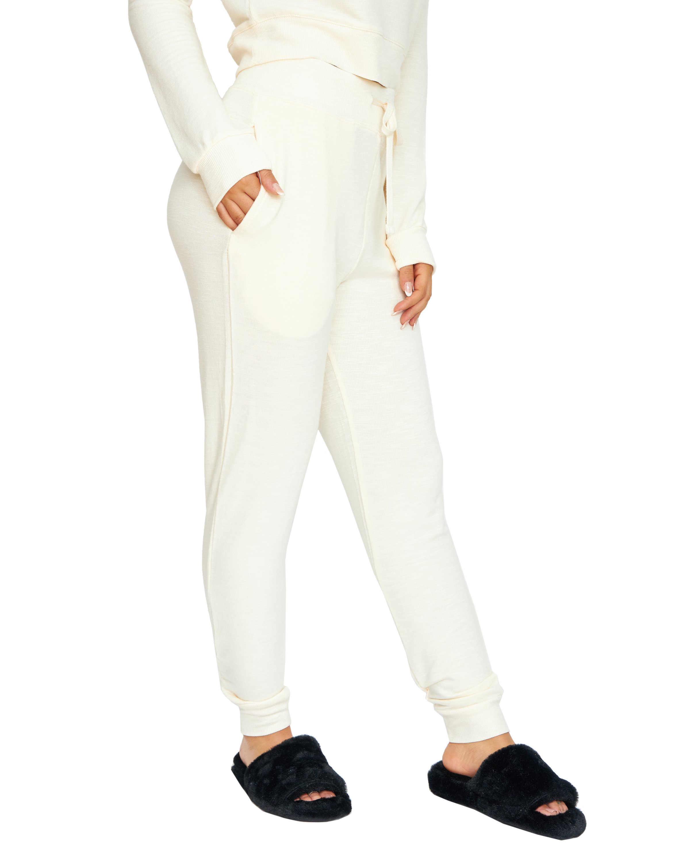 Cozy Days Cream Joggers featuring a drawstring waistband and pockets, perfect for lounging or casual outings.