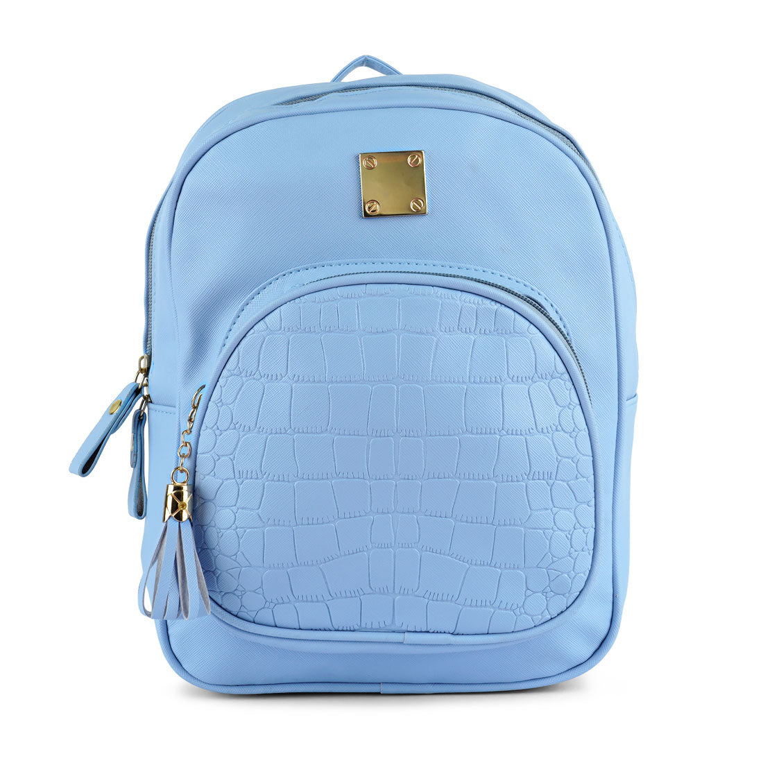 Trendy Croc Patterned Mini Backpack in stylish design with adjustable straps and metallic stud legs.