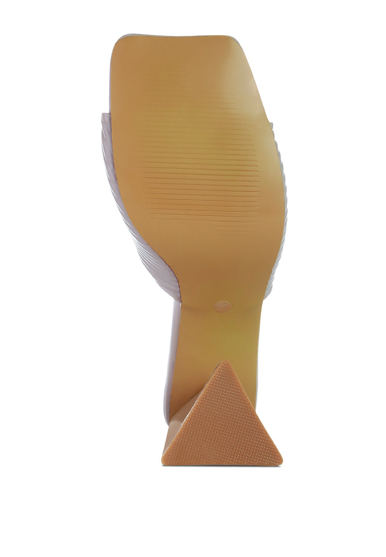 Cupid Kiss Pleated Twist Strap Sandals featuring triangular block heel and pleated straps, perfect for casual styling.