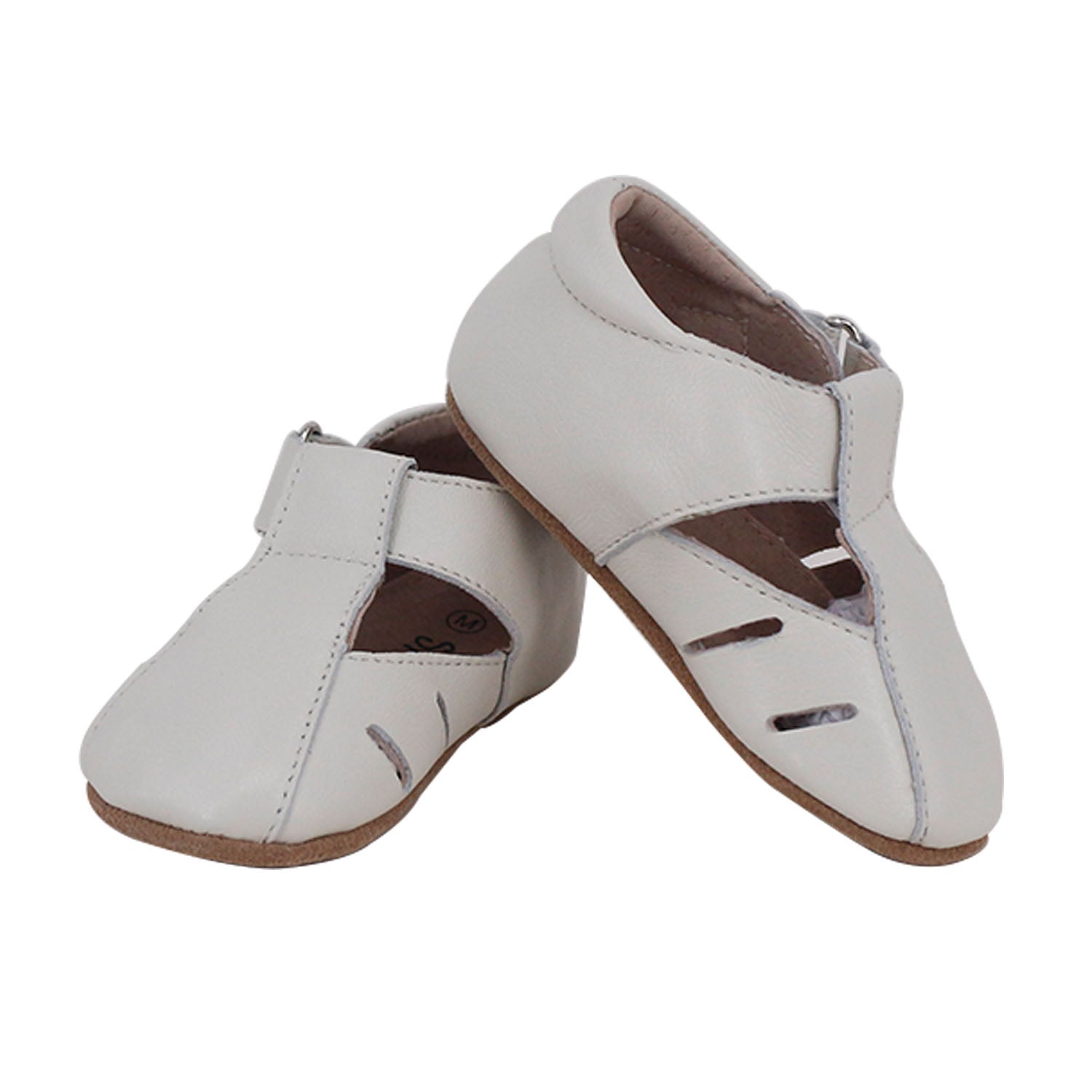 SKEANIE Dakota Baby & Toddler First/Pre Walker Shoes in Ivory, showcasing soft leather and a hook and loop fastener.