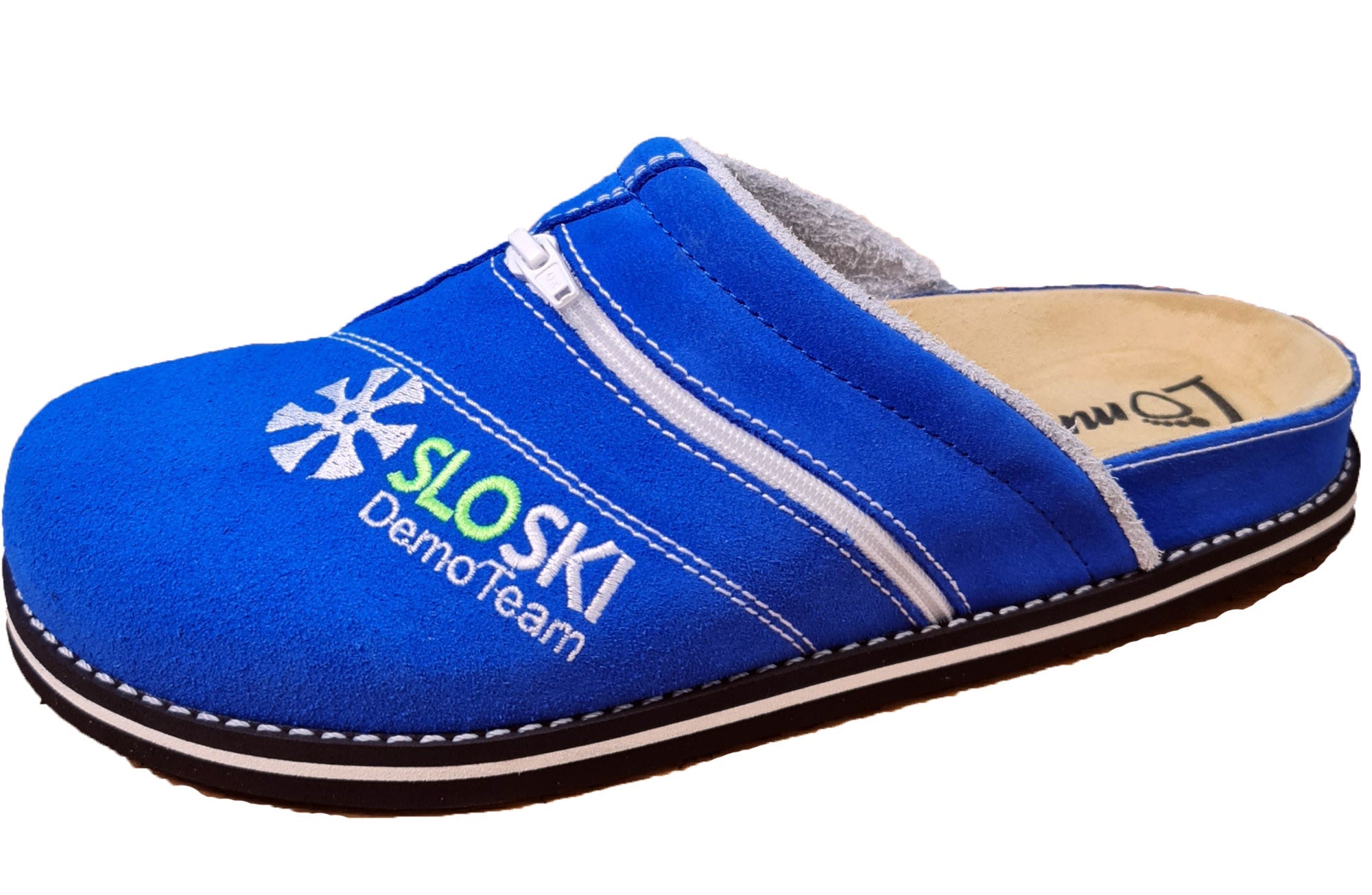 DemoTeam 3052 Pantoletten in Hellblau, sportliches Design für Fans des Slowenien Teams.