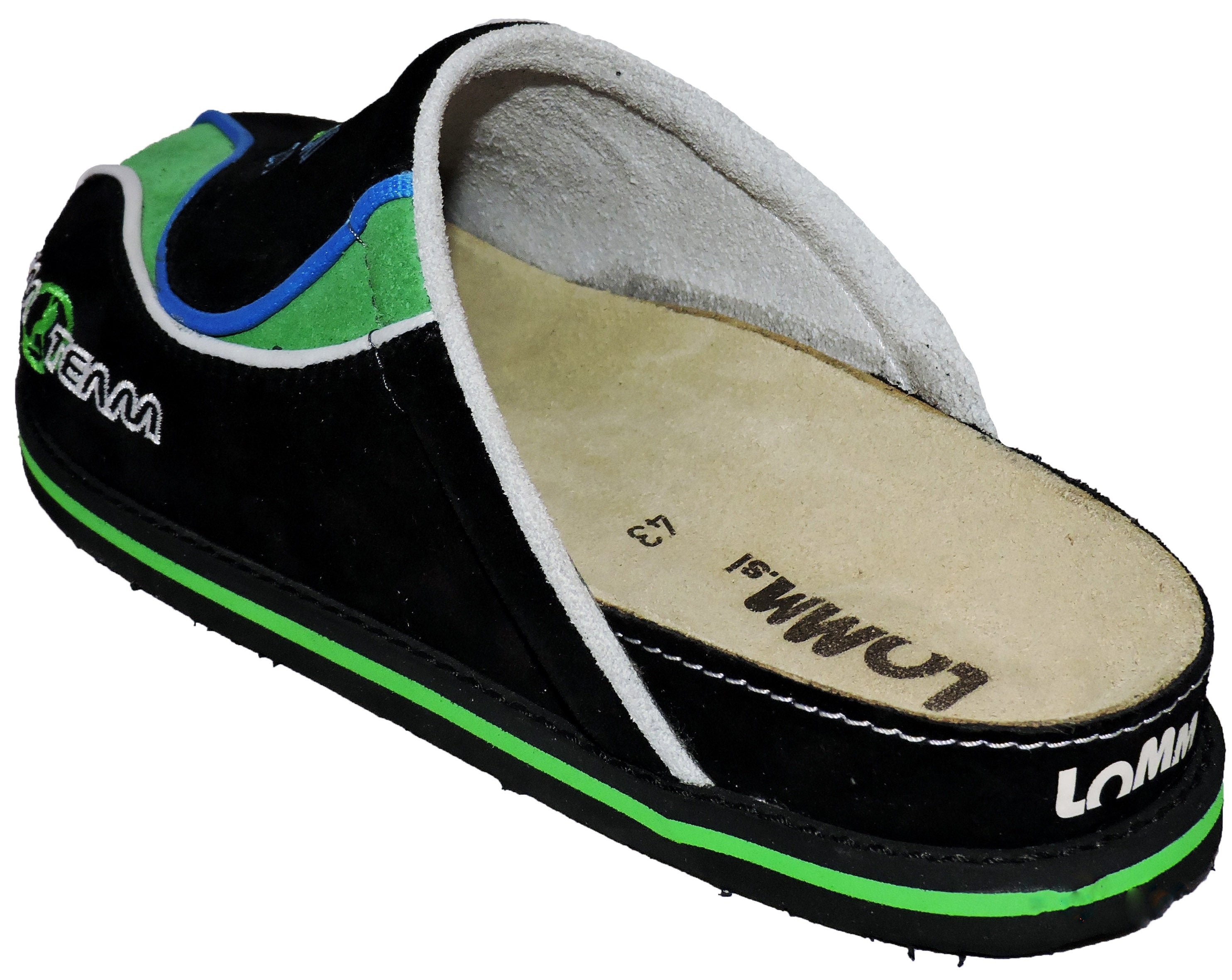 DemoTeam 3232 Pantoletten in schwarz/grün, sportlich und bequem, offizielles Modell des Slowenien Teams.