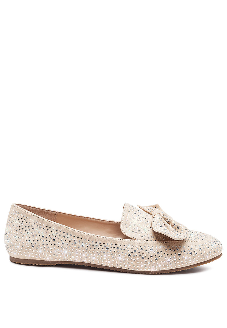 Dewdrops Embellished Casual Bow Loafers featuring rhinestone details and a chic bow, perfect for weddings and parties.