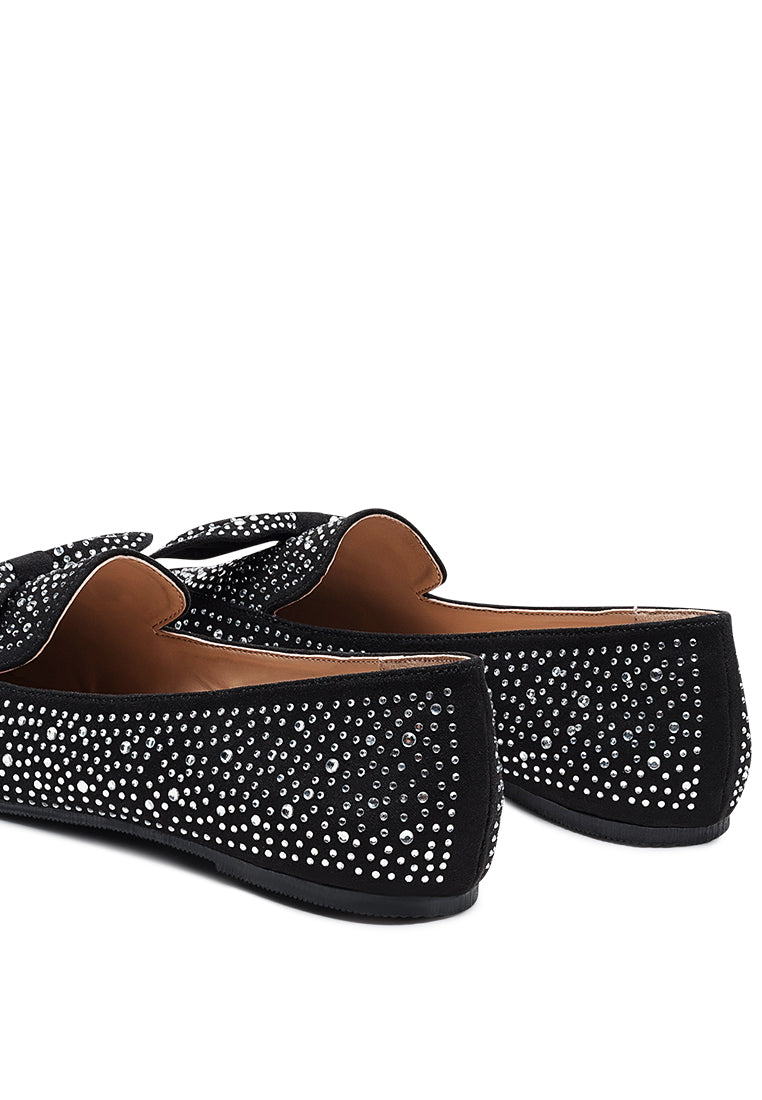 Dewdrops Embellished Casual Bow Loafers featuring rhinestone details and a chic bow, perfect for weddings and parties.