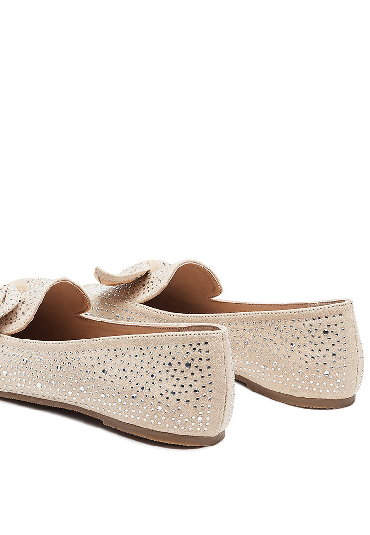 Dewdrops Embellished Casual Bow Loafers featuring rhinestone details and a chic bow, perfect for weddings and parties.