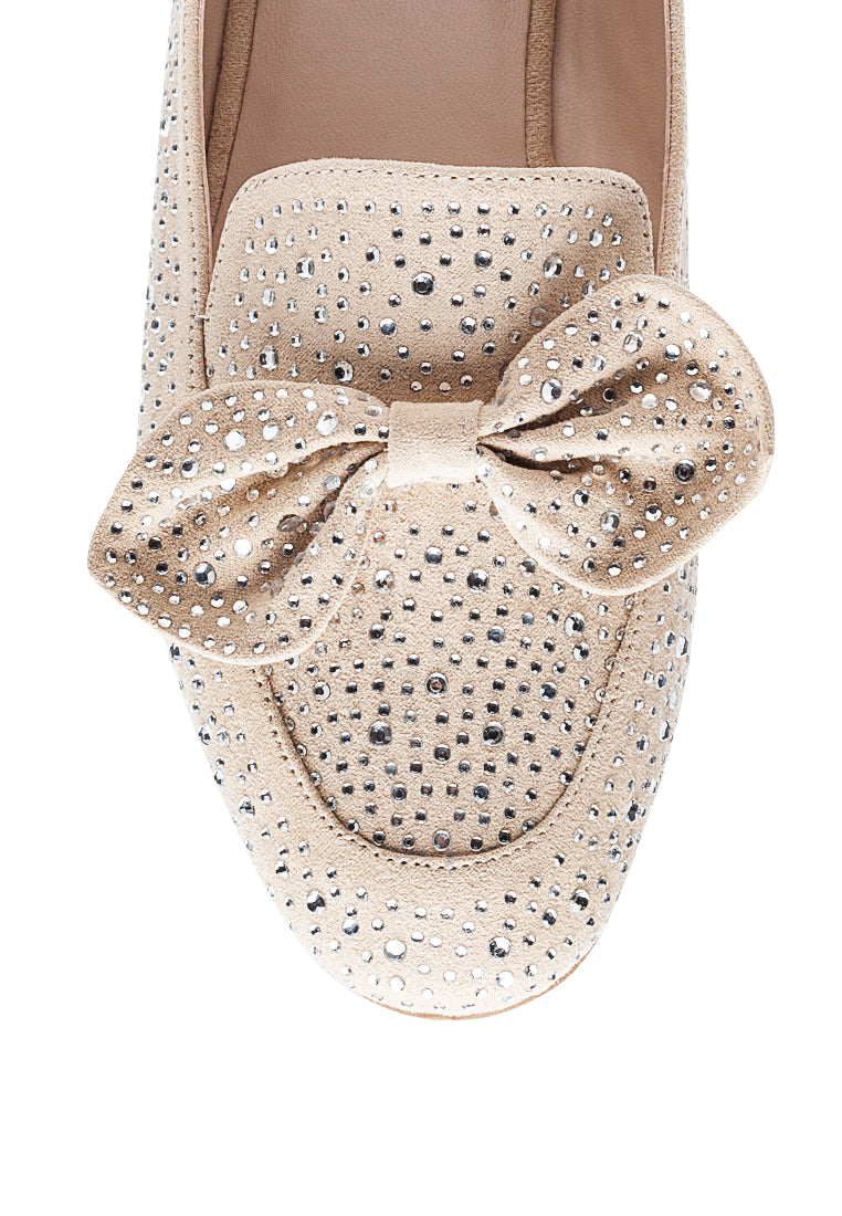 Dewdrops Embellished Casual Bow Loafers featuring rhinestone details and a chic bow, perfect for weddings and parties.