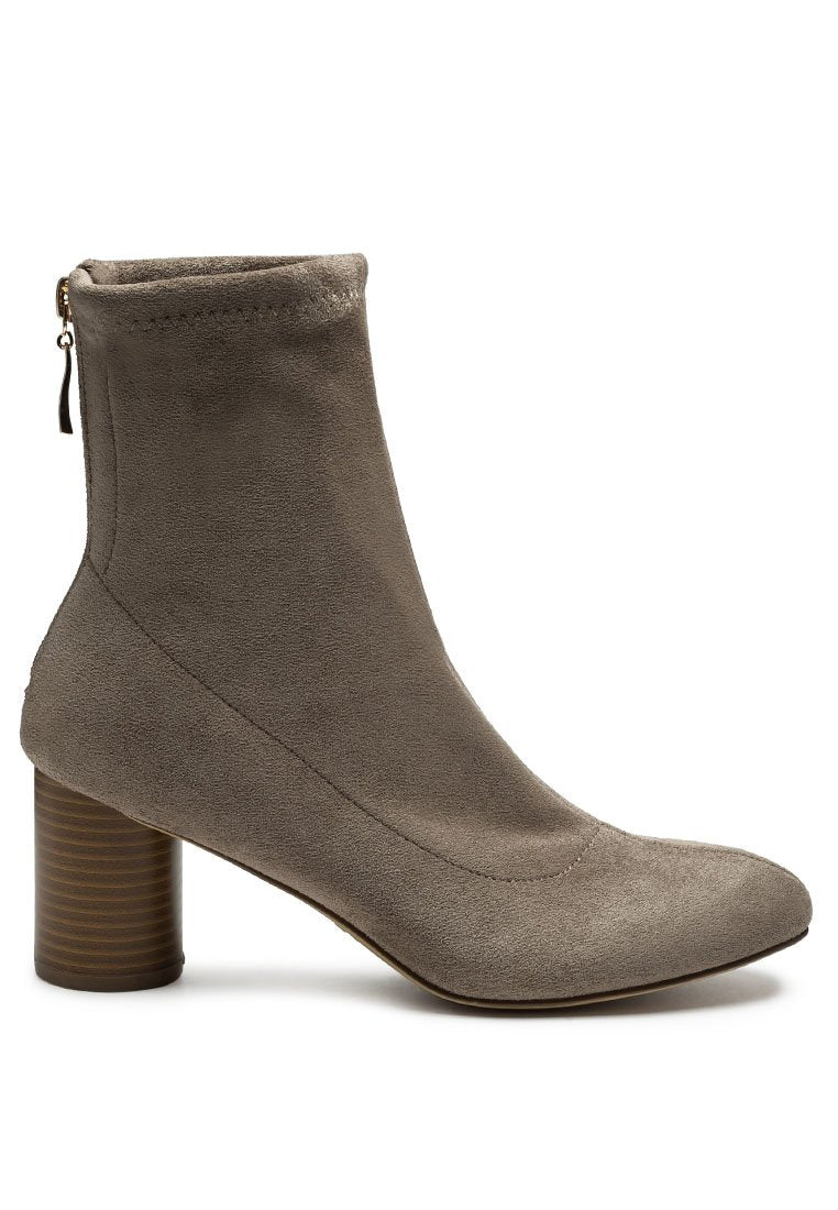 Emerson Micro Suede Ankle Boots featuring a stylish faux leather design with a block heel and back zipper.