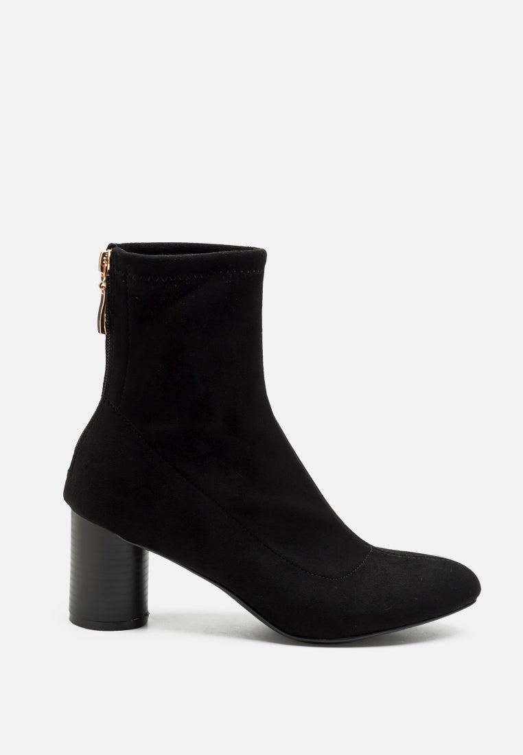 Emerson Micro Suede Ankle Boots featuring a stylish faux leather design with a block heel and back zipper.