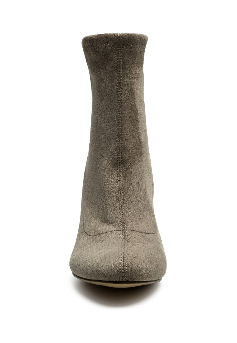 Emerson Micro Suede Ankle Boots featuring a stylish faux leather design with a block heel and back zipper.