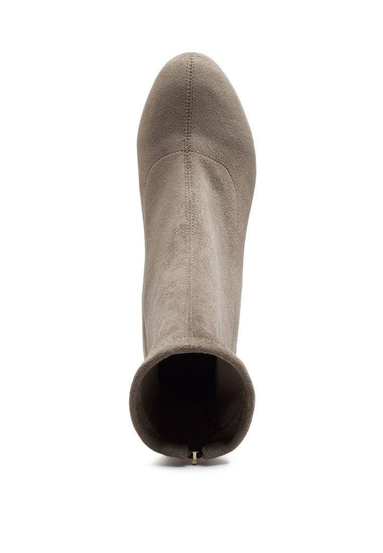 Emerson Micro Suede Ankle Boots featuring a stylish faux leather design with a block heel and back zipper.