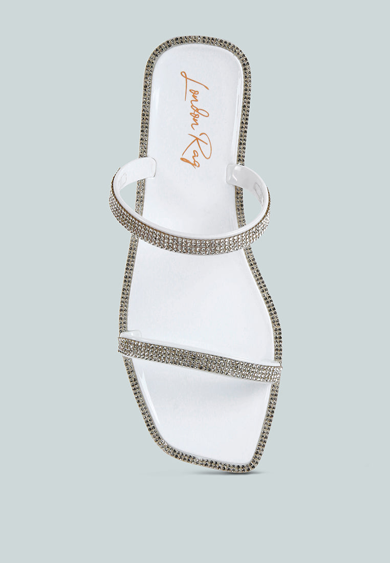 Fenta Diamante Detail Jelly Flats showcasing sparkling diamante studs and a stylish open square toe design.