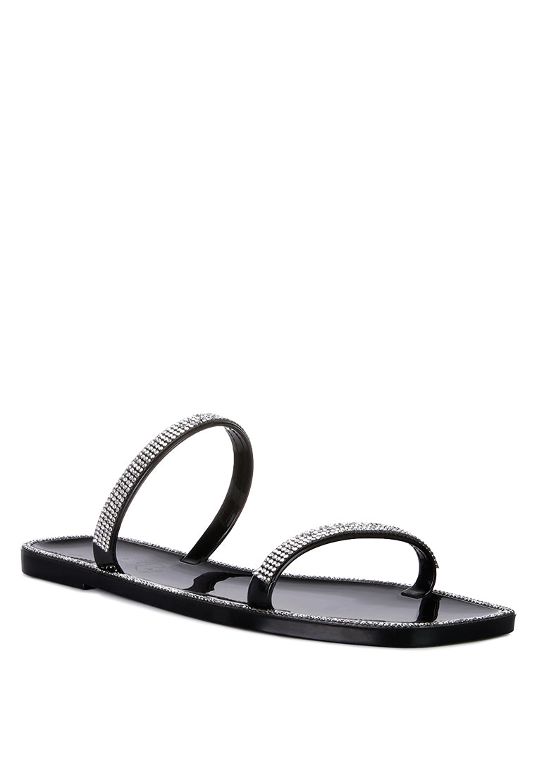 Fenta Diamante Detail Jelly Flats showcasing sparkling diamante studs and a stylish open square toe design.