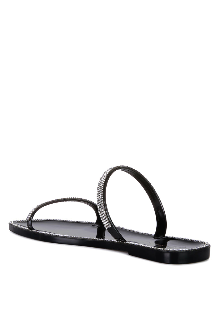 Fenta Diamante Detail Jelly Flats showcasing sparkling diamante studs and a stylish open square toe design.