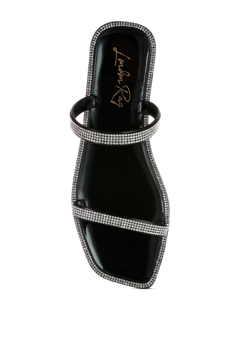 Fenta Diamante Detail Jelly Flats showcasing sparkling diamante studs and a stylish open square toe design.